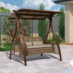 2 Person Wicker Porch Swing Chair with LED Light and Cushions for Outdoor Relaxation