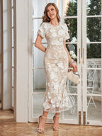 Women Floral Embroidered Lace Dress Evening Party Wedding Guest