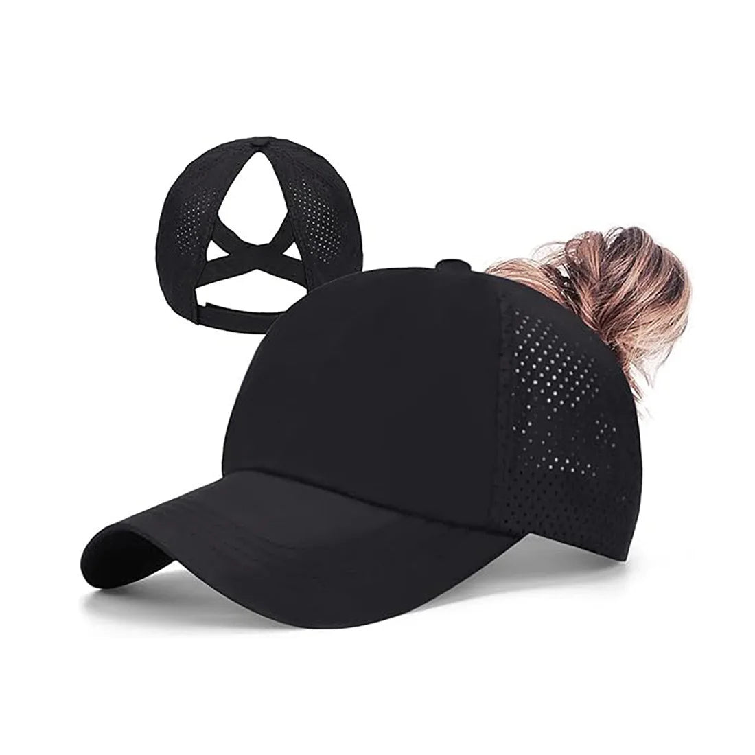 Quick Drying Trucker Hats 1pc Womens Criss Cross Ponytail Baseball Cap Adjustable High Messy Bun Ponycap Unisex Adult