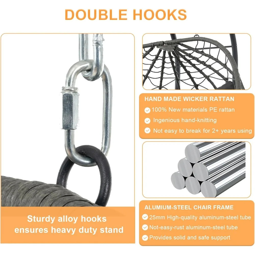 Two Person Hammock Swing Chair with Cushion for Indoor and Outdoor Use