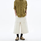 Men's White Baggy Wide Leg Carpenter Denim Jorts Frayed Raw Hem Y2K Street Style Casual Daily Going Out Loose Fit Streetwear Shorts