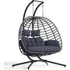 Egg Swing Chair with Stand, 2 Person Outdoor Patio Wicker Hammock Chairs with Cushion for Indoor, Lawn, Garden - Dark Grey
