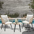 3 Piece Patio Bistro Set, Outdoor Wicker Balcony urniture Sets | Rattan Table and Chairs Set o 2 or Porch Backyard Lawn Poolside