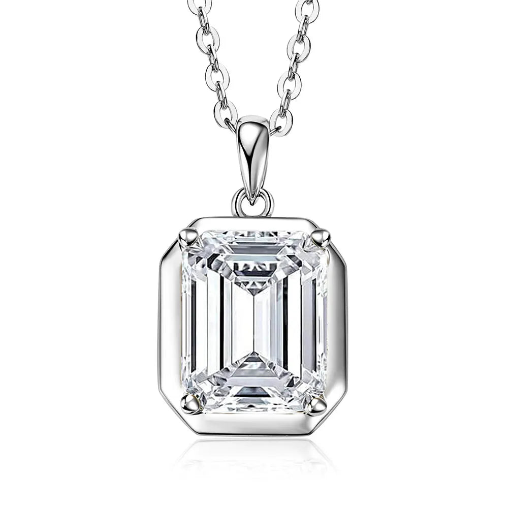 OXTAO Drop Earrings Necklace Jewelry Set D VVS1 with Certified Emerald Cut Moissanite Pendant Necklace for Women Luxury Anniversary Gift
