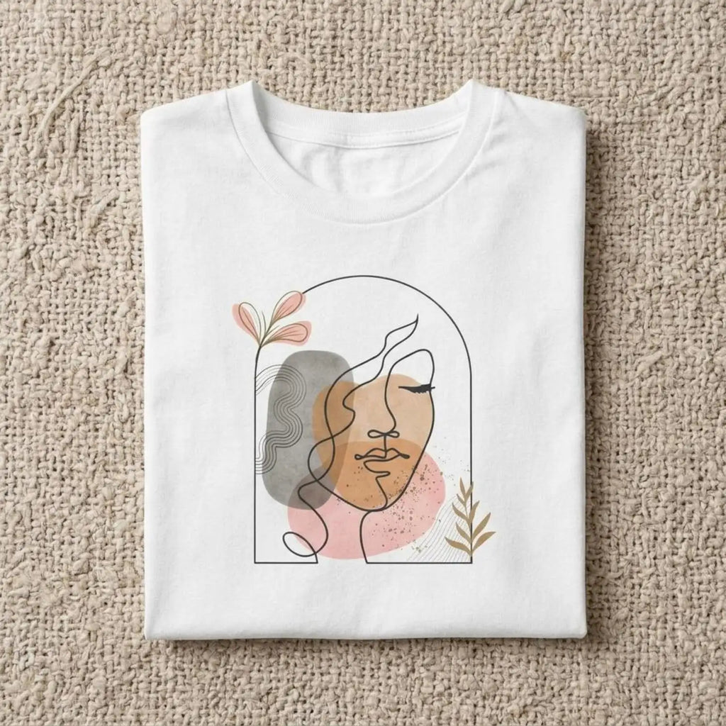 [Summer Women's Short Sleeve] Bohemian Style Line Art Face T-Shirt, Gift for Her