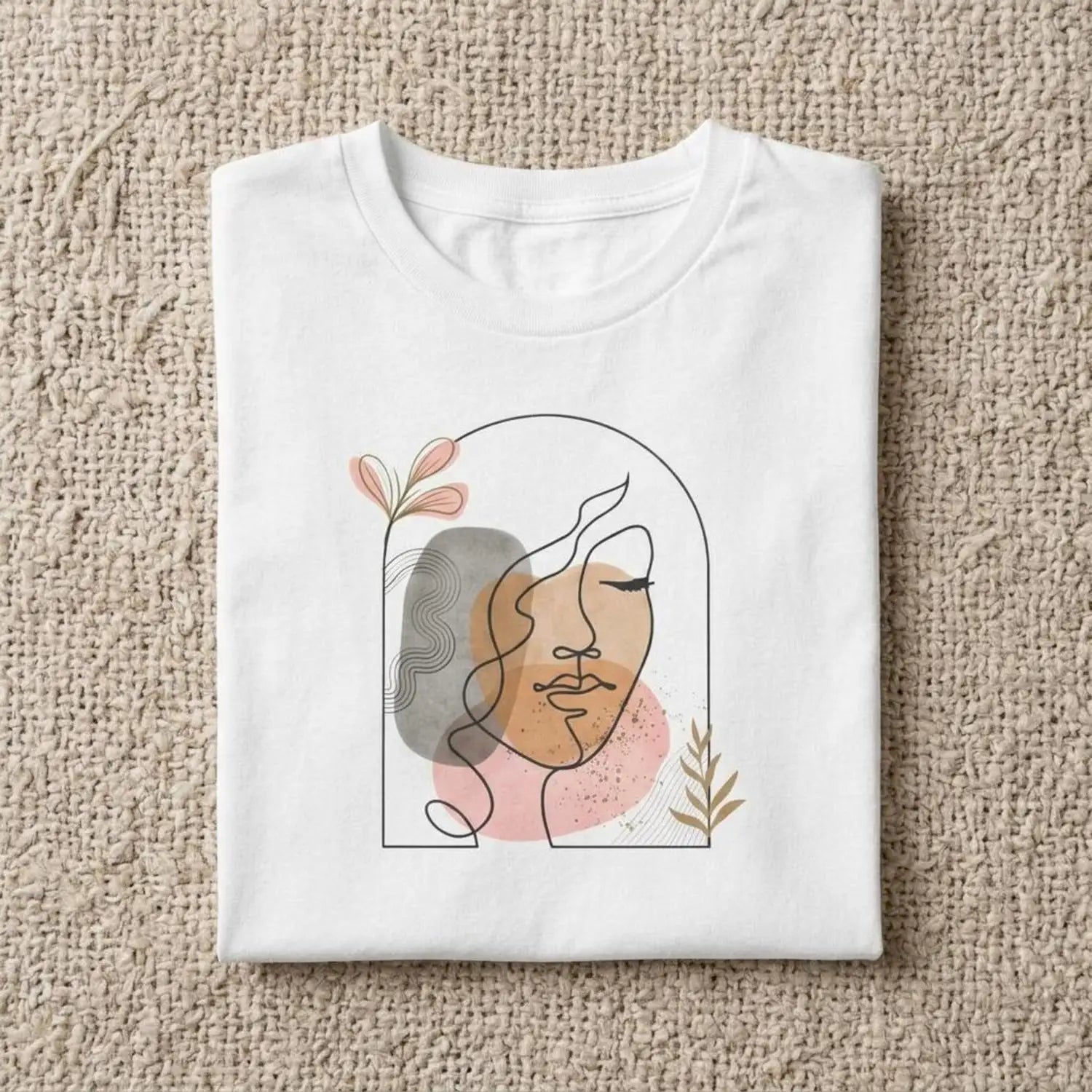 [Summer Women's Short Sleeve] Bohemian Style Line Art Face T-Shirt, Gift for Her