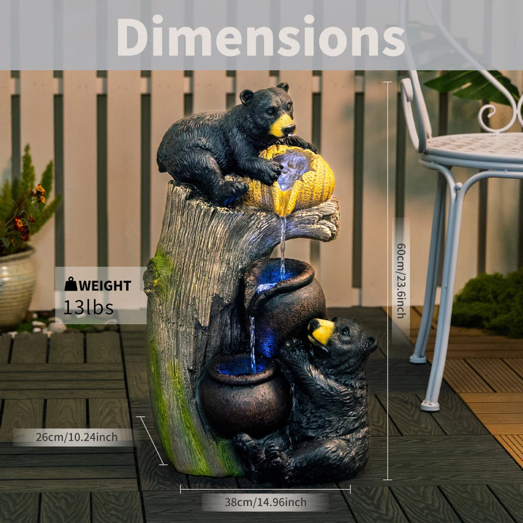 Bear Outdoor Water Fountain with LED Lights Cascading Fountains Outdoor for Patio Yard Balcony 23.62'' Garden Fountains Outdoor and Outdoor Water Fountain Decor   WL RR
