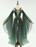 US Stock DAIZBELLA Women's Medieval Renaissance Costume Elf Style Only Green Dress with Sleeves for Halloween Cosplay Costume