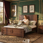 Farmhouse Queen Platform Bed Frame 46" Tall Headboard Solid Wood 2 Storage Drawers LED USB Charging No Box Spring Walnut Custom