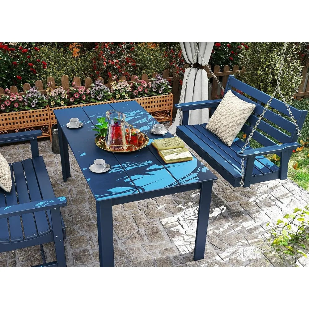 Extra Wide 2-Person Porch Swing, Blue, Durable HDPE, Stainless Steel Chains, Weather-Resistant, Ideal for Garden and Deck