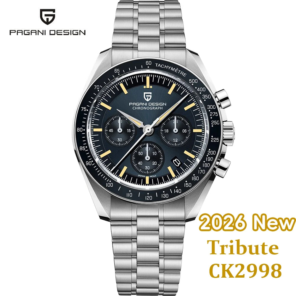PAGANI DESIGN 1701 Moon Watches 2026 New Woven Strap Luxury Quartz Watch For Men Speed Chronograph AR Sapphire Mirror Wristwatch