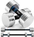 Home Gym Workout - Upgraded Adjustable Steel Dumbbells, Silver, 40LB / 60LB, 2 in 1 Dumbbell Barbell Set
