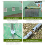 Outdoor High Tunnel Greenhouse for gardening, polyethylene-coated steel frame, deep green, portable with roll-up windows and ve