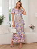 Women Floral Embroidered Lace Dress Evening Party Wedding Guest