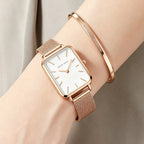 Hannah Martin Women Watch 34mm Simple Design Square Dial Lightweight Japanese Quartz Movement Rose Gold Stainless Steel Mesh Strap Classic Watch US Local Fast Shipping Surprise Gift Watch