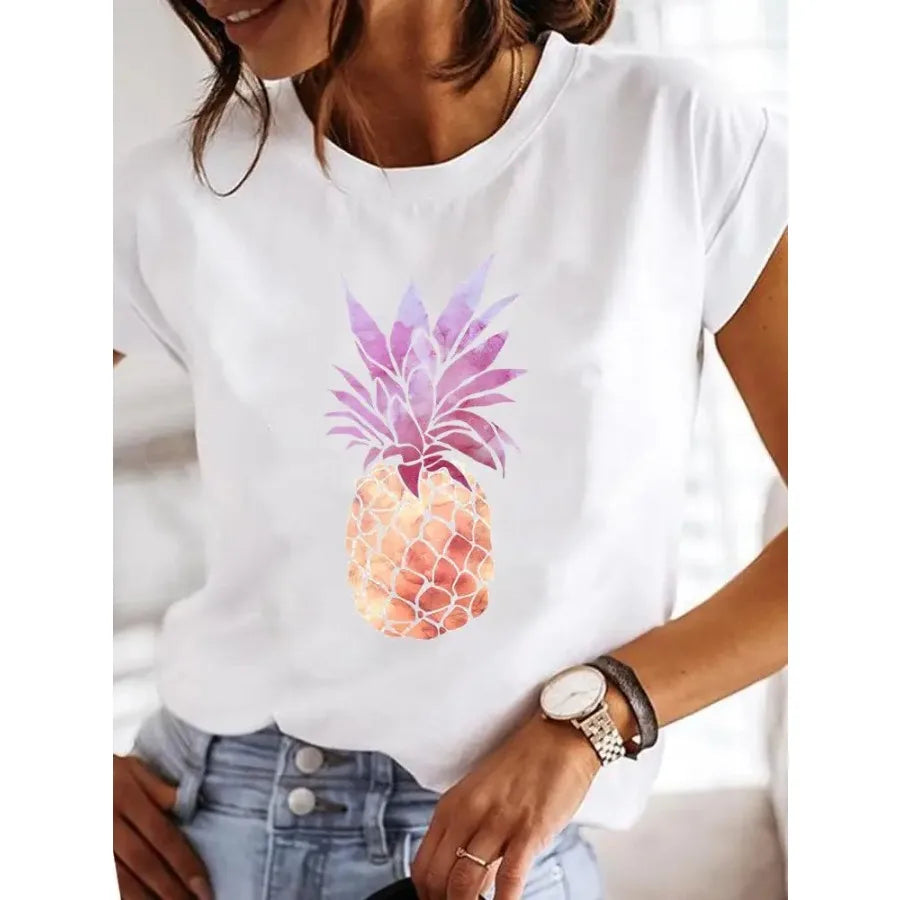 【New Arrival】Women's White Dragonfly Print Tee Let It Be Summer Casual Top