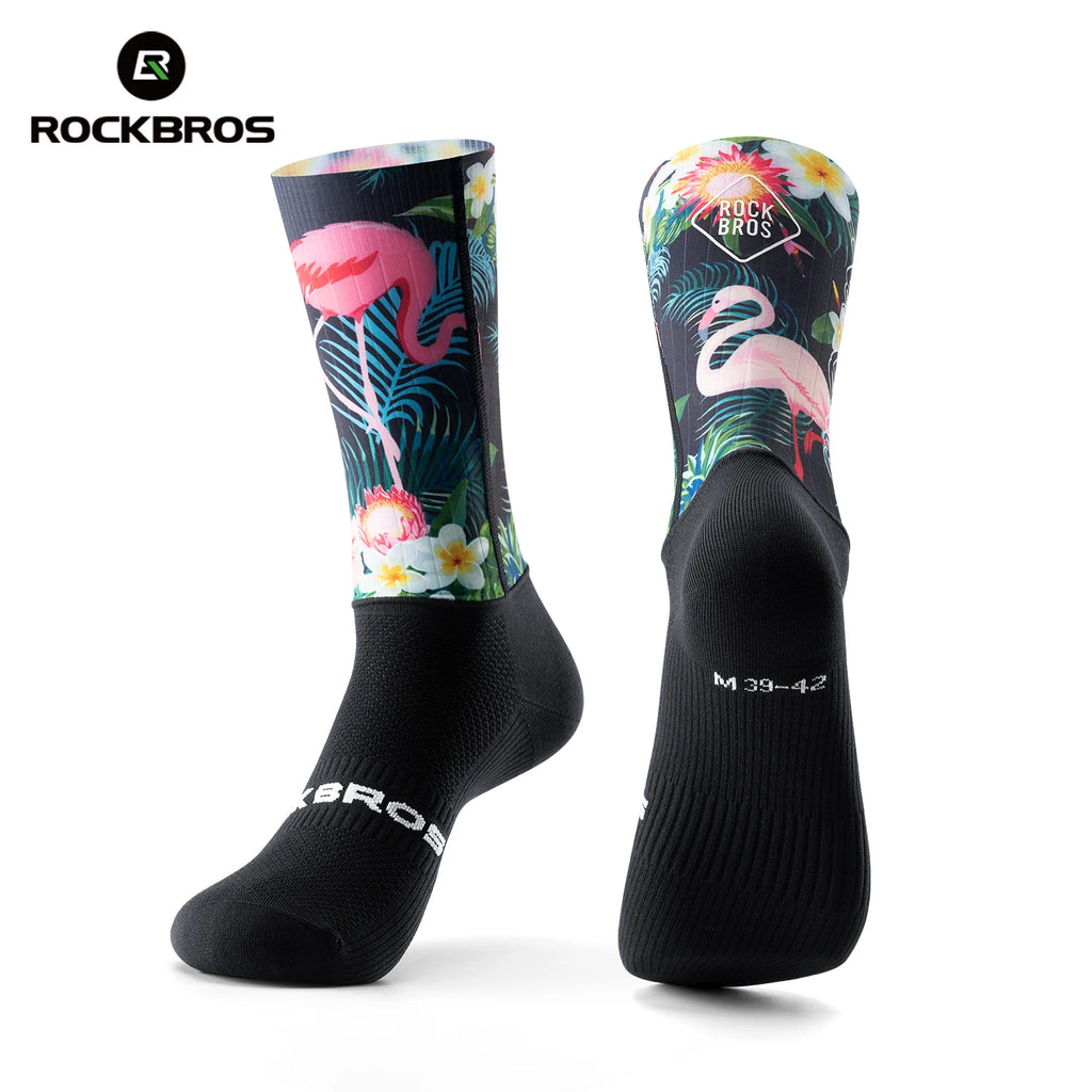 ROCKBROS Cycling Aero Socks Lightweight Elastic Breathable Socks Non-slip Shock Absorption Odorless Anti-bacterial Cycling Socks