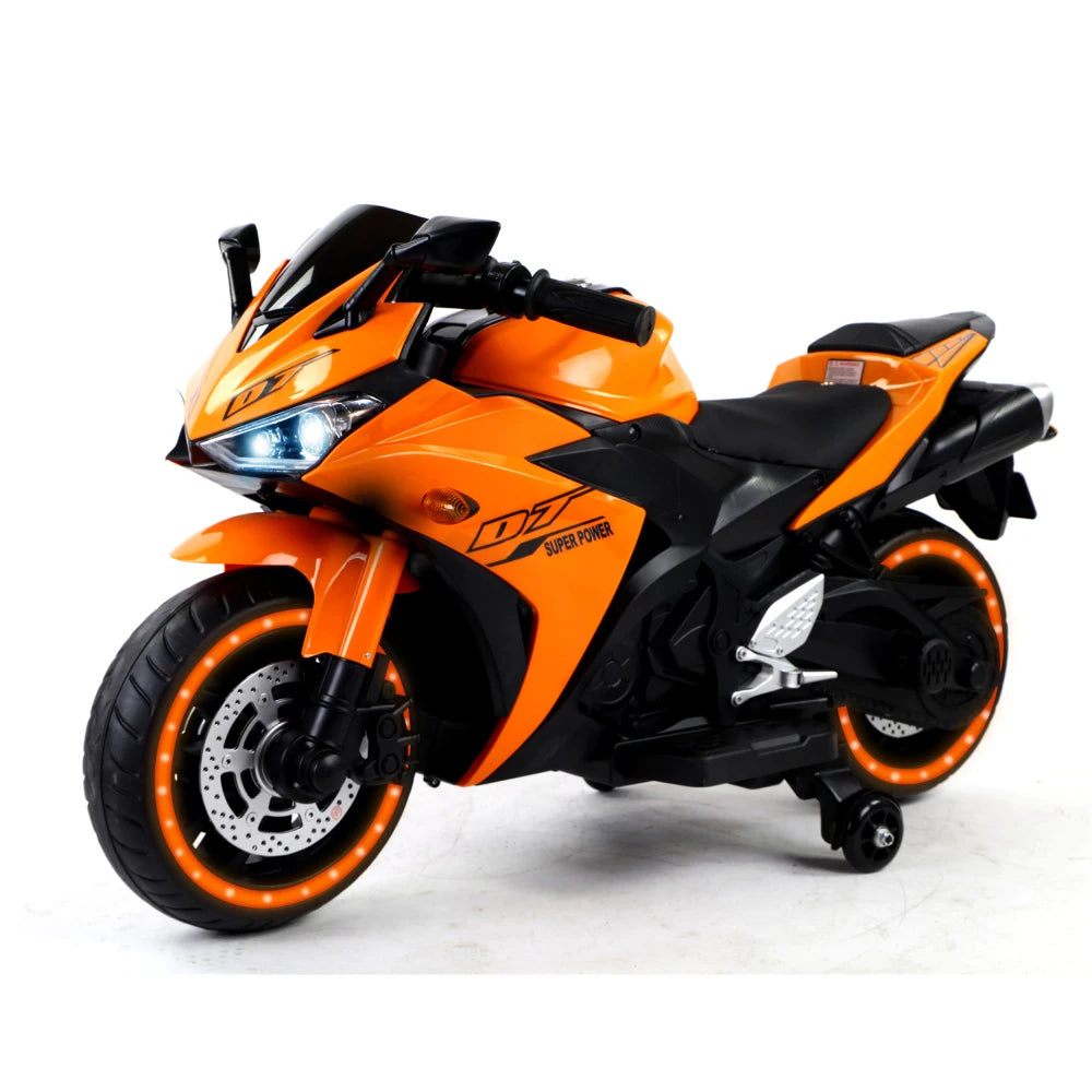 Kids Motorcycle 12 V Motorcycle For Kids 3-8 Years Boys Girls,Kids Motorcycle Ride On Toy With Training  Wheels/Manual Throttle/ Drive By Hand /Lighting  Wheels