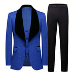 Mens 3 Piece Floral Tuxedo, Jacquard Slim Suit Set, Paisley Blazer Vest And Pants For Prom Wedding