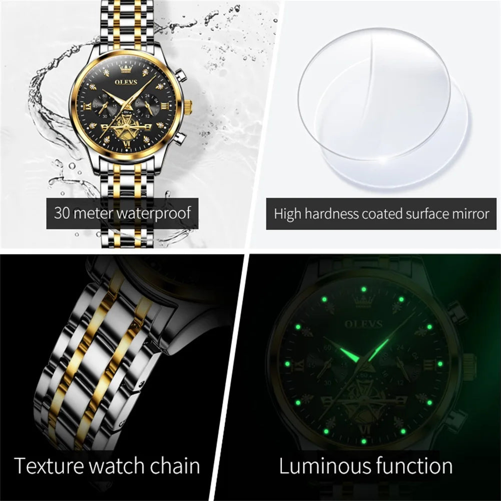OLEVS 2897 Elegance Original Quartz Movement Women Watch Multifunctional Diamond Dial Luminous Function 30m Waterproof Watch