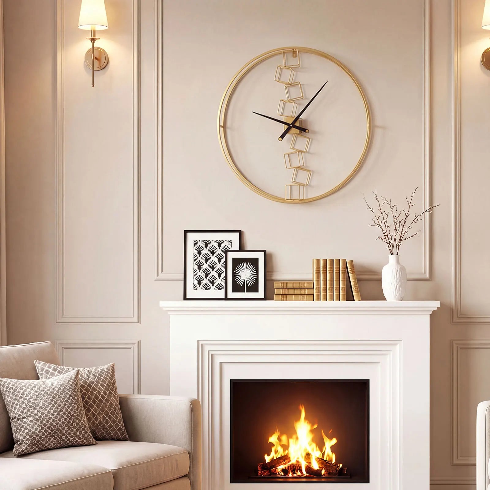 Large Wall Clock, 27” Nordic Style Big Metal Clock, Non-Ticking Decorative Clock