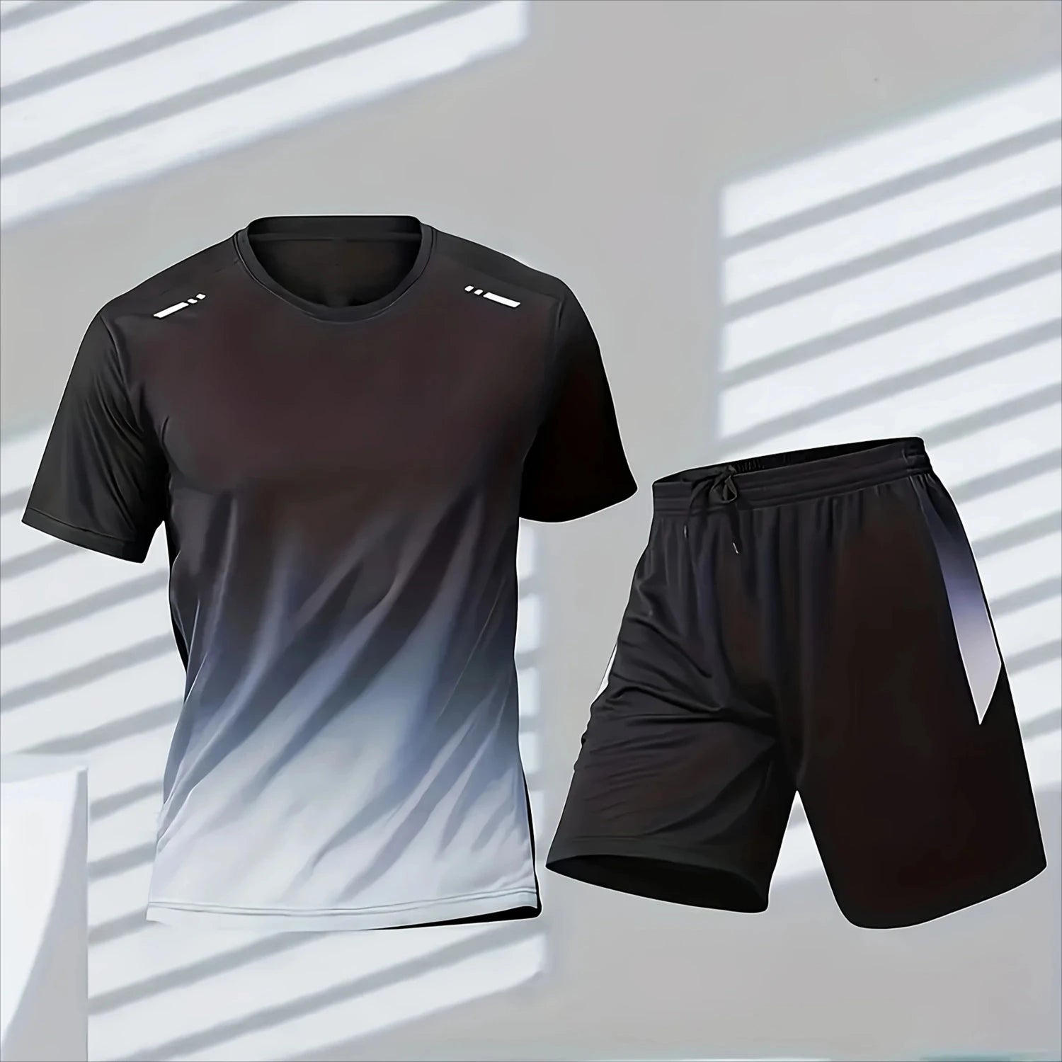 Men's casual sports suit shorts and short sleeves, outdoor hiking and park beach travel outfit, quick drying and lightweight