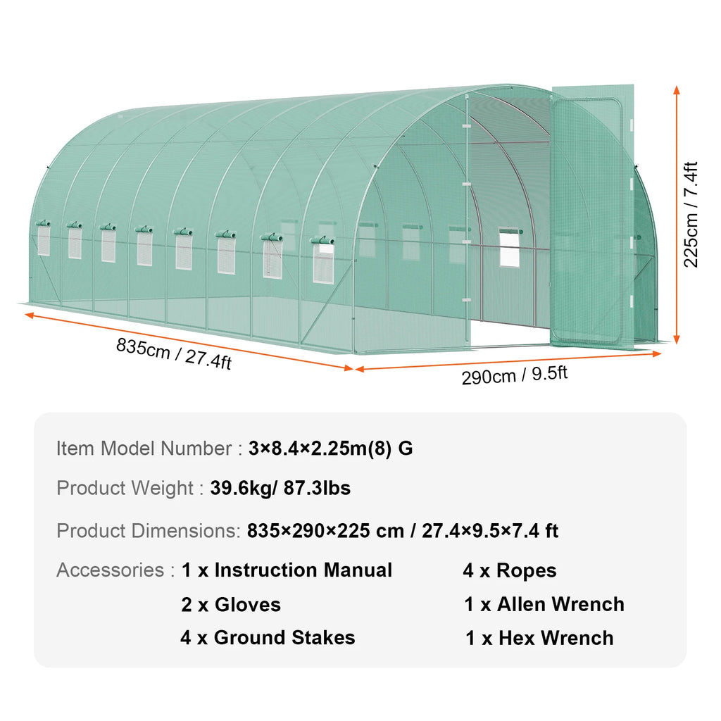 SucceBuy Walk-in Tunnel Greenhouse Hoop House Greenhouse Tunnel Plant House with Galvanized Steel Frame Swing Door for Outdoor