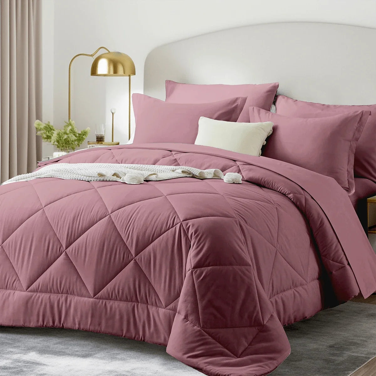 5/7 Piece Solid Color Bed Comforter Set Queen, Creative Geometric Pattern Design, Soft And Comfortable Summer Bedding Set