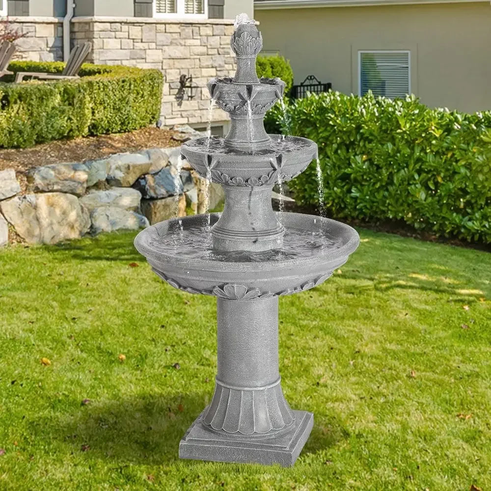 3-Tier Outdoor Water Fountain with Pump & Pine Top, 48.4 Tall Large Pillar Waterfalls for Indoor or Outdoor, Deck Patio Garden F