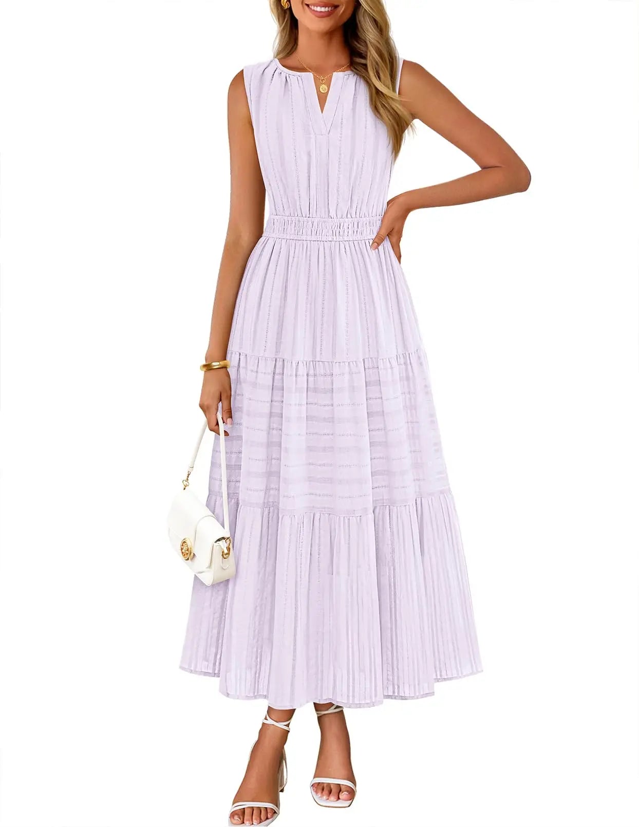 Womens Sleeveless V-Neck Boho Midi Maxi Dress With Pockets Casual Summer Beach Vacation Dress