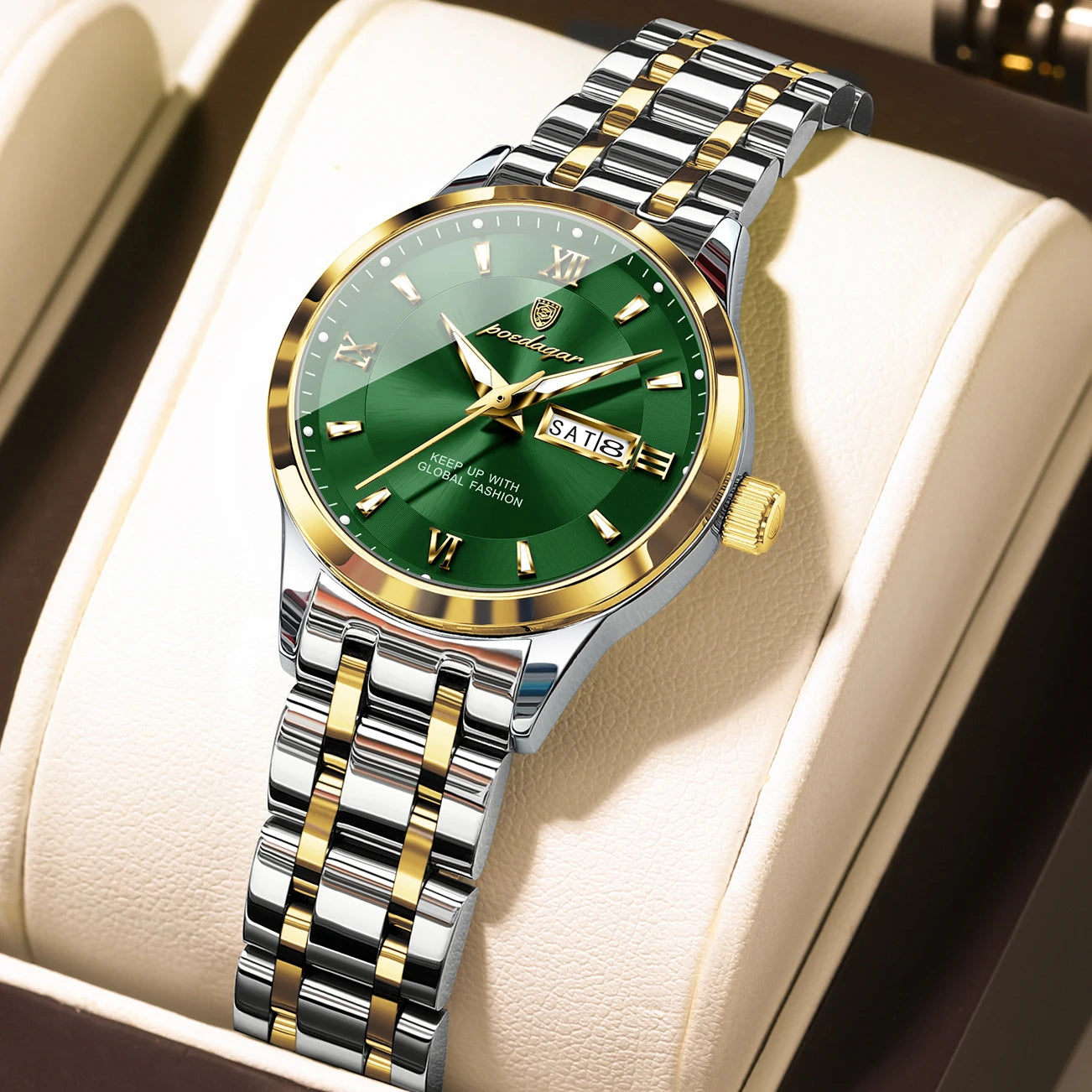 POEDAGAR Luxury Fashion Woman Watch Luminous Waterproof Stainless Steel Ladies Wristwatch Quartz Week Date Elegant Woman's Watches Male Reloj