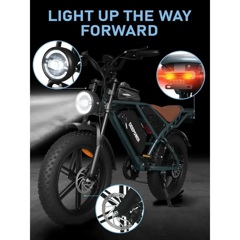 High-Power Electric Dirt Bike for Adults: 1500W Peak Motor, Up to 30MPH, 35-50 Mile Range, Dual Suspension, 20 Tires, 960Wh Batt