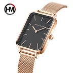 Hannah Martin Women Watch 34mm Simple Design Square Dial Lightweight Japanese Quartz Movement Rose Gold Stainless Steel Mesh Strap Classic Watch US Local Fast Shipping Surprise Gift Watch