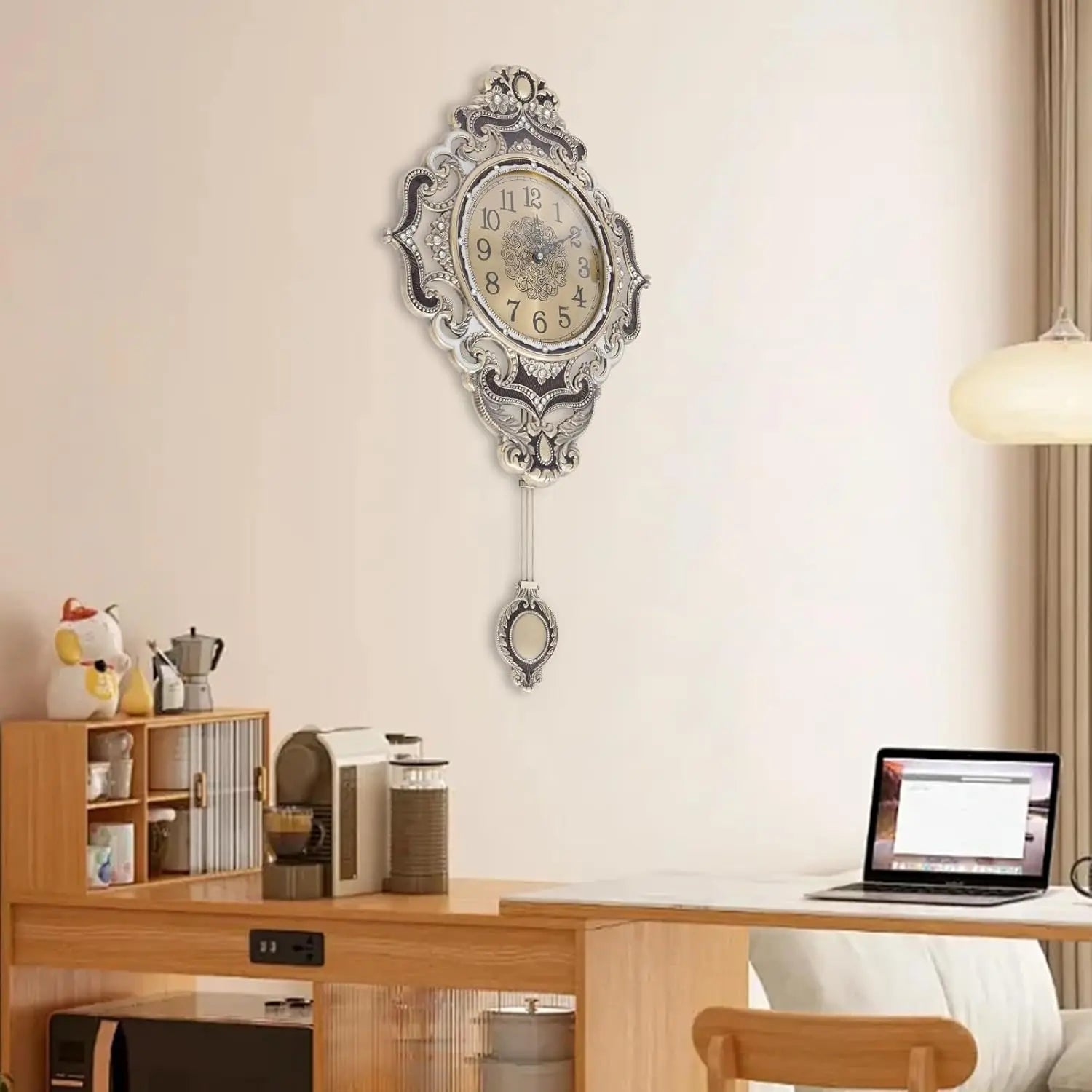 Retro Decorative Wall Clock Antique Wall Clock with Swinging Pendulum Classic European Style Large Metal Silent Clocks for Home, Living Room, Bedroom