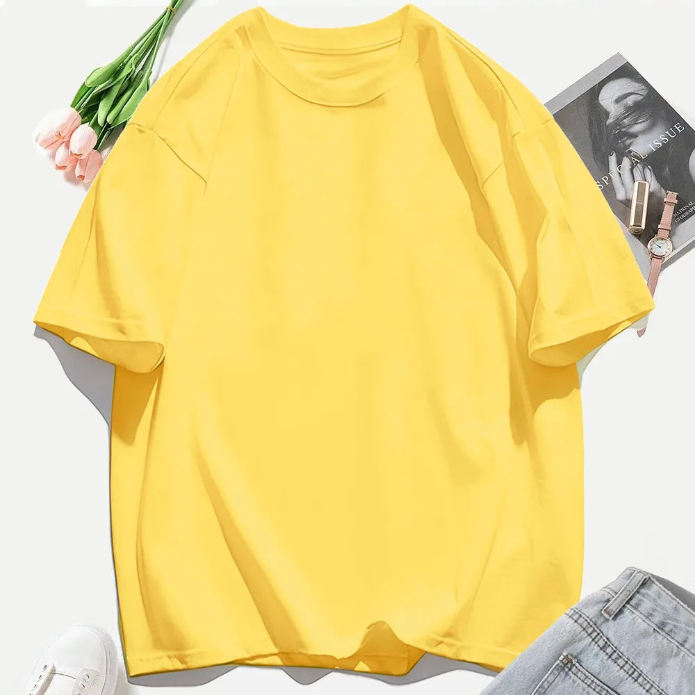 Short Sleeve T-shirt Minimalist Solid Plain Cotton O Neck Oversized Loose Sport Daily Women Summer All Season
