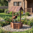 Garden Rustic Wishing Well Wooden Water Fountain with Pump