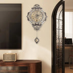 Retro Decorative Wall Clock Antique Wall Clock with Swinging Pendulum Classic European Style Large Metal Silent Clocks for Home, Living Room, Bedroom