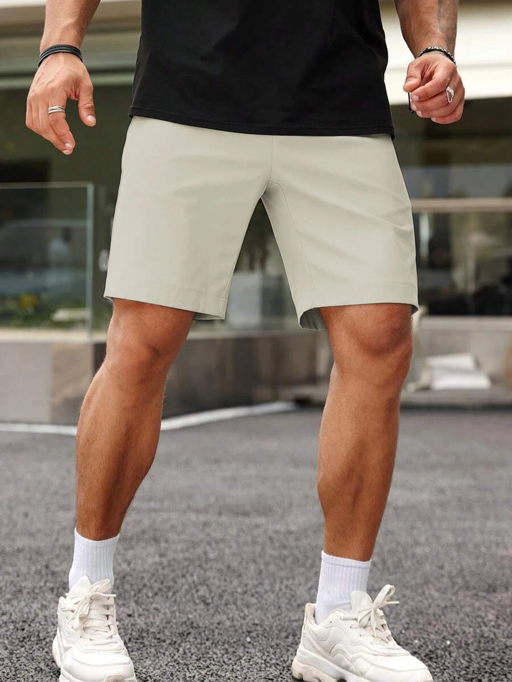 Men Stretch Golf Shorts Hiking Business Light Smooth Polyester Knee Length Summer