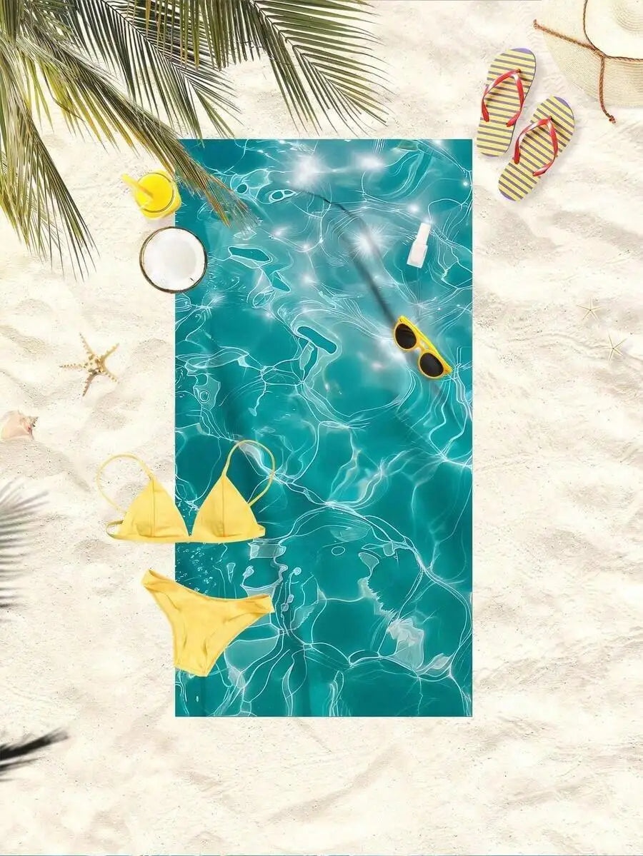 Microfiber Beach Towel With Aqua Water Ripple Print Shimmering Underwater Light Design