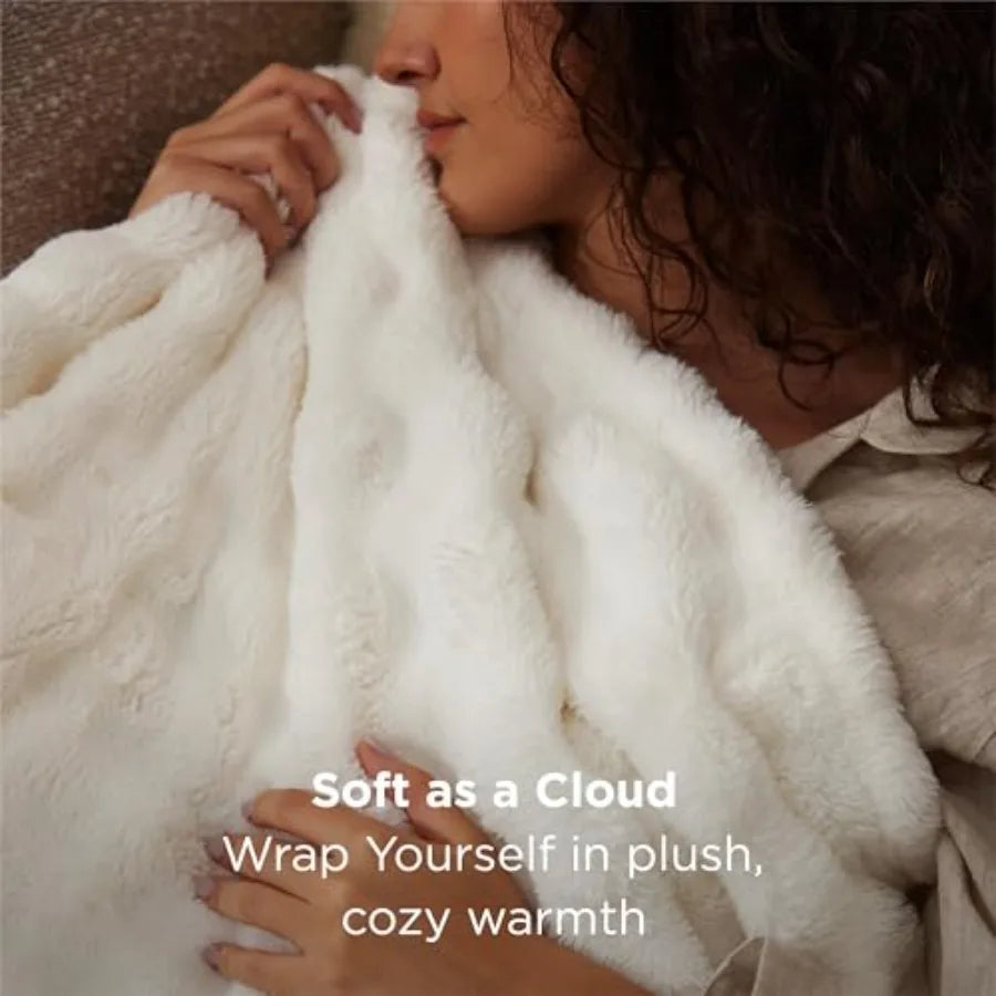 3D Fleece Bubble Blanket for Couch - GentleSoft Cute White Throw Blanket for Sofa Bed Room Decor - Luxury Soft Cozy Cloud Blank