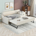 Beige Upholstered Daybed with Convertible Trundle and USB Charging Port