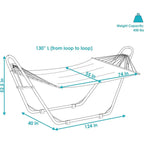 Double Hammock with UV-Resistant Fabric and Stand - 440 lbs Capacity, Quick Dry, Pillows and Chains Included, Misty Beach Style