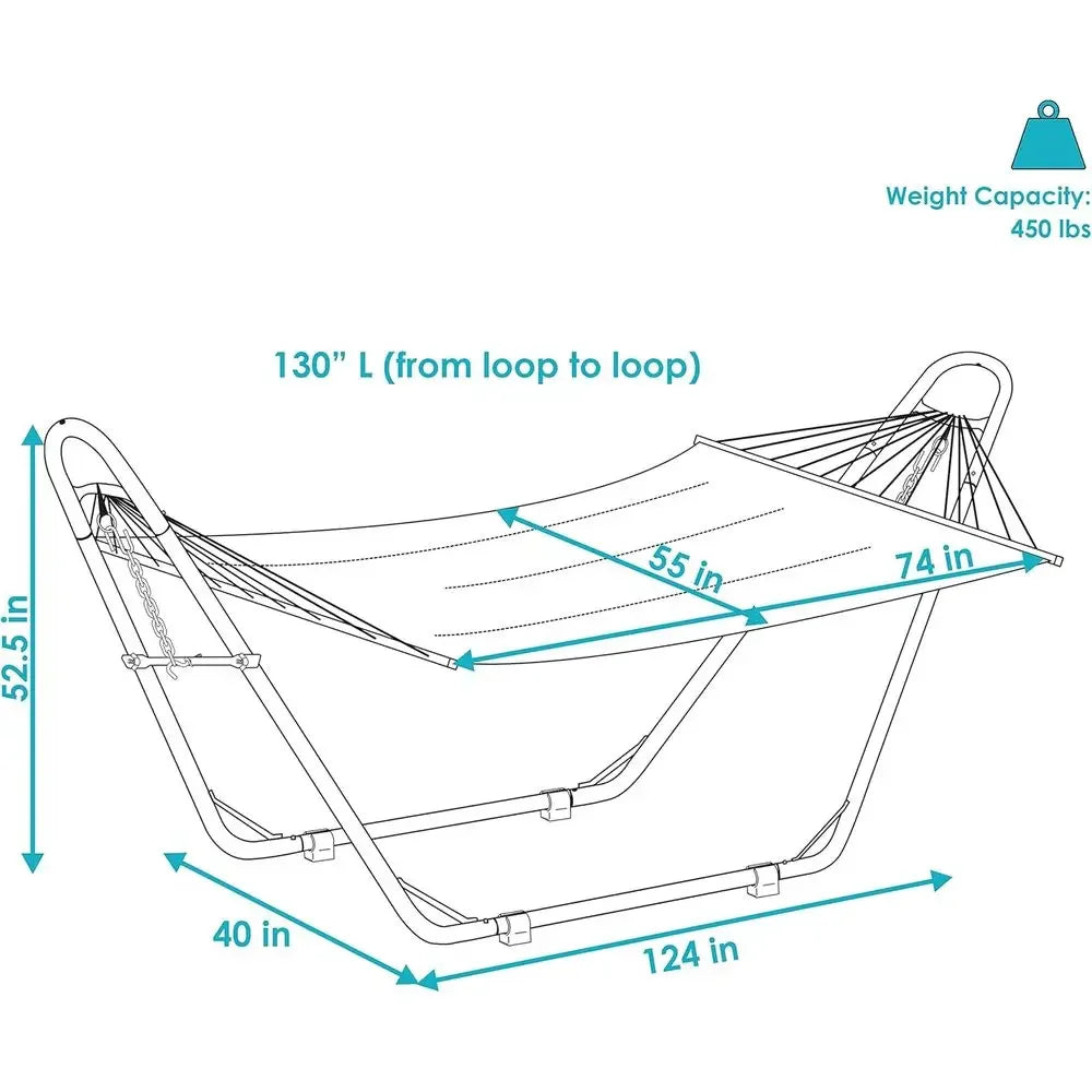 Double Hammock with UV-Resistant Fabric and Stand - 440 lbs Capacity, Quick Dry, Pillows and Chains Included, Misty Beach Style
