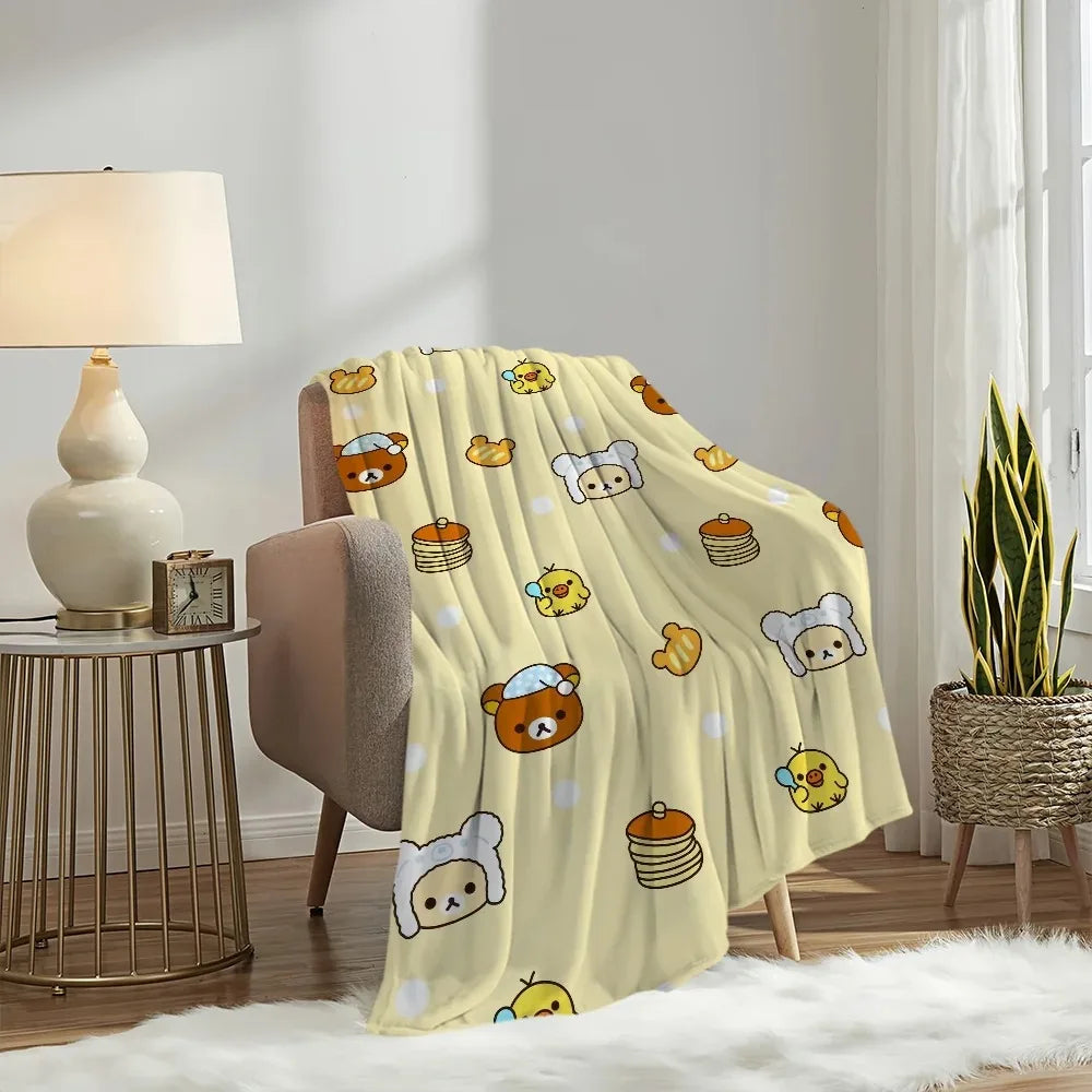 1PC Cute Rilakkuma Bear Blanket – Plush Warm Throw for Sofa Bedroom Office Travel, Perfect Kids Birthday Gift