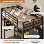 DICTAC Lot Bed Twin Size with 6 Storage Ders,Coat Rack and Open Shelves Metal Twin Lot Bed with Desk,Charging Station and LED Li
