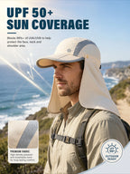 Quick Dry Breathable Sun Hat With Detachable Neck Flap Foldable UPF50+ UV Protection Wide Brim Fishing Baseball Cap For Travel Camping Cycling