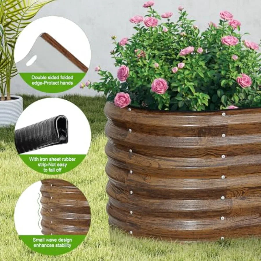 Galvanized Raised Garden Bed Outdoor- 2PCS 8x2x1.4ft Oval Steel Raised Beds for Gardening Metal Planter Box with Protective Str