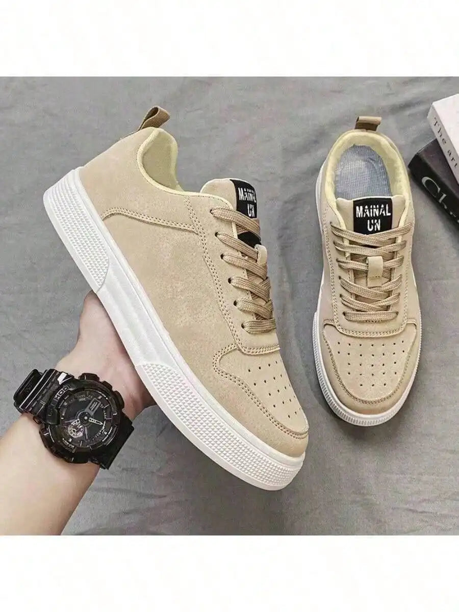 Solid Color Lace Up Thick Sole Skate Shoes Comfortable Non Slip Versatile Casual Walking Sneakers For Men Daily Outdoor All