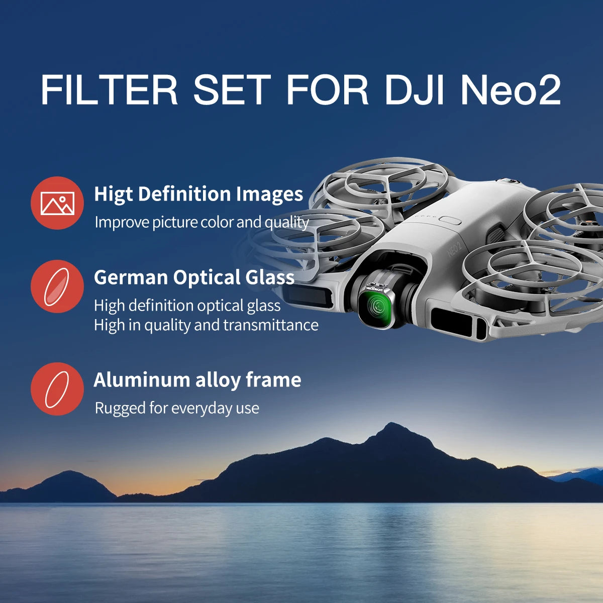 Mecoright Professional Camera Lens Filters Set for DJI NEO 2 Drone - ND/CPL Polarizers/UV/Black Mist/Anti-Light Pollution Filter