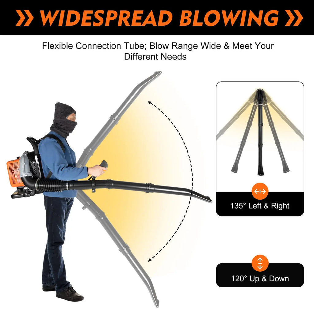 New 63CC 2-Stroke Backpack Gas Leaf Blower, 4.3HP, 850CFM Commercial Use for  Road Sweeping, Including Leaf and Snow Clearance